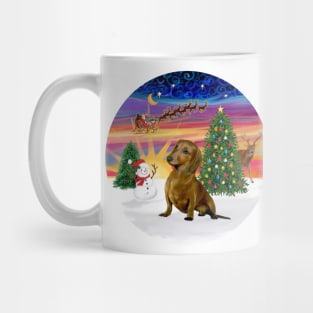 Santa's Sunset Take Off with a Brown Dachshund Mug